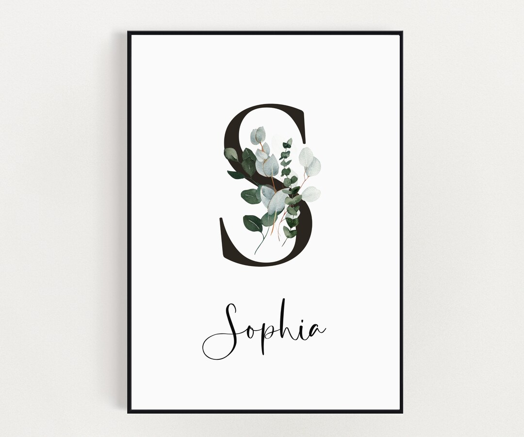 Personalized Floral Initial Nursery Print: Custom Name Art (digital ...
