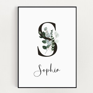 Impresión inicial floral personalizada - Decoración de la guardería - Nuevo regalo para bebés - Niña - Impresiones de cartas de la guardería - Arte de la pared de la guardería - Impresión de nombre personalizado