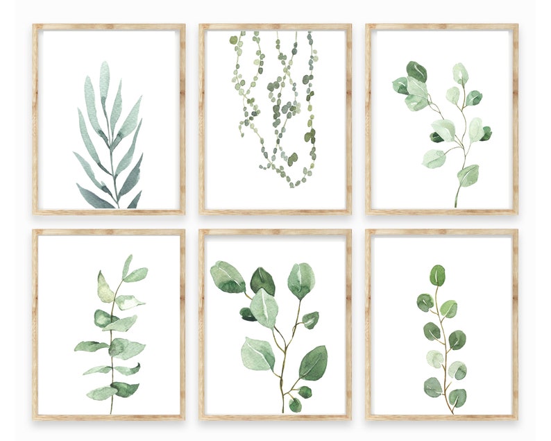 Set of 6 Prints,Wall Art Decor,Greenery,Watercolor,Farmhouse Decor,Home Decor,Botanical, Plant Print, Eucalyptus Print,Printable Wall Decor 