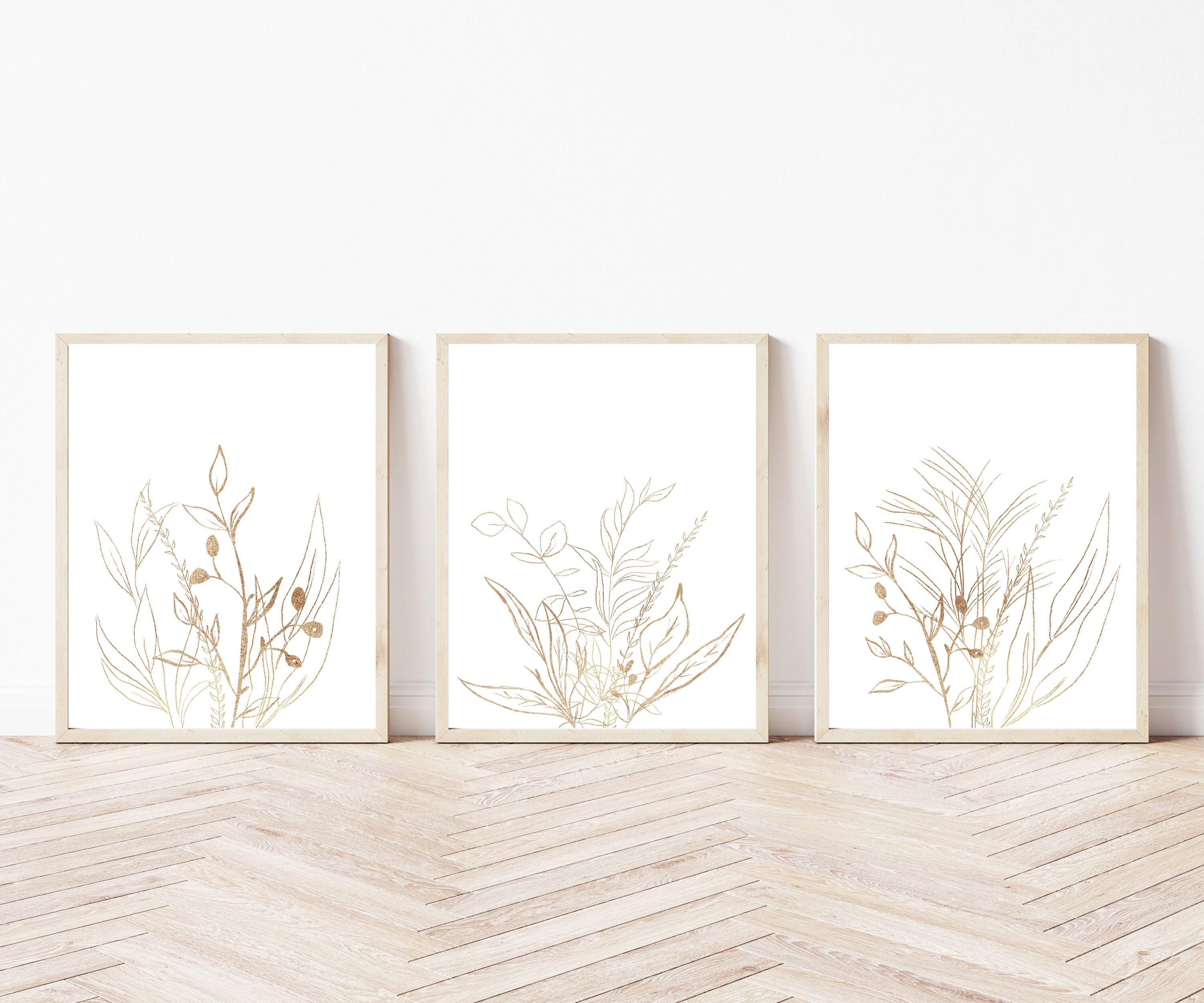 Gold Botanical Print Set: Minimalist Plant Art (digital Download) - Etsy