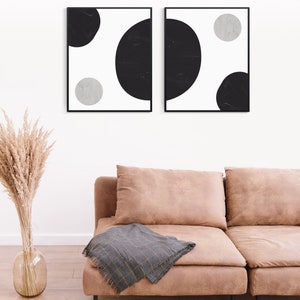 Black and Grey Wall Art Abstract Print Abstract Wall Art Painting Print Set of 2 Monochrome Art Black and White Art Watercolor image 5