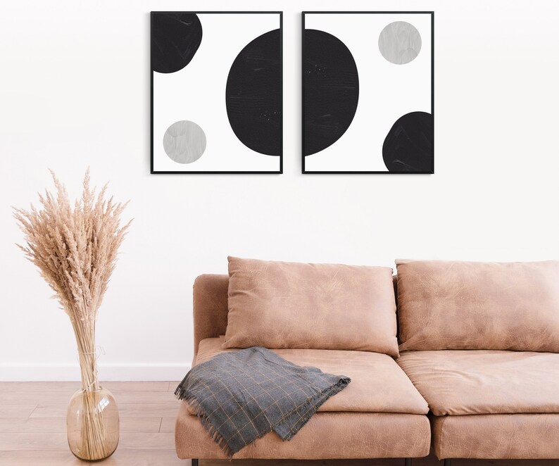 Black and Grey Wall Art Abstract Print Abstract Wall Art Painting Print Set of 2 Monochrome Art Black and White Art Watercolor image 5