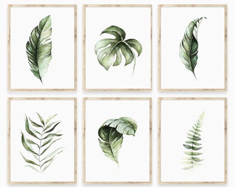 Set of 6 Prints - Wall Art Decor - Greenery - Watercolor - Farmhouse Decor - Home Decor - Botanical Print - Eucalyptus Print - Tropical Art