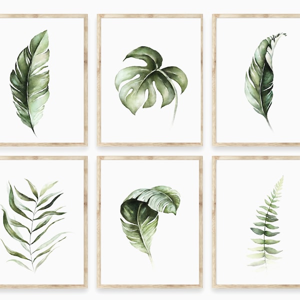 Set of 6 Prints - Wall Art Decor - Greenery - Watercolor - Farmhouse Decor - Home Decor - Botanical Print - Eucalyptus Print - Tropical Art