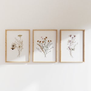 Set of 3 Wildflower Prints - Floral Instant Art - Printable Art - Line art - Floral Wall Art - Botanical Print - INSTANT DOWNLOAD - Flower