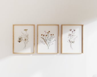 Set van 3 Wildflower Prints - Floral Instant Art - Afdrukbare kunst - Line art - Floral Wall Art - Botanische Print - INSTANT DOWNLOAD - Bloem