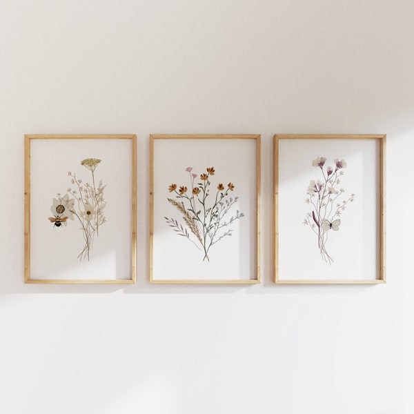Set of 3 Wildflower Prints - Floral Instant Art - Printable Art - Line art - Floral Wall Art - Botanical Print - INSTANT DOWNLOAD - Flower