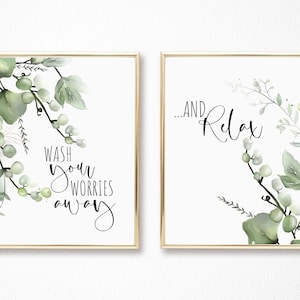 Stampe botaniche per il bagno: decorazioni per spa con elementi verdi (download digitale)