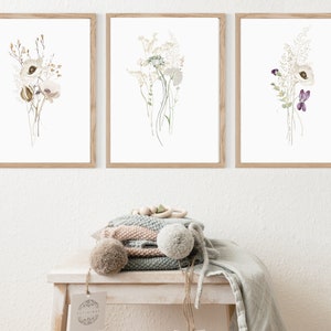 Set of 3 Wildflower Prints - Floral Instant Art - Printable Art - Line ...