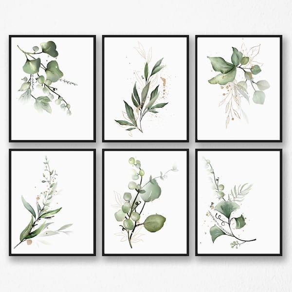 Eucalyptus Watercolor Print Set: Green Botanical Wall Art (Digital Download)