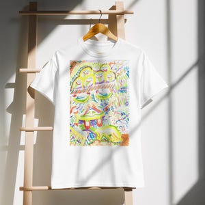 Abstract Art T-Shirt, Original Abstract Design T-Shirt, Acrylic Art, Cotton Polyester Blend, Unique White Tee, Artist Made