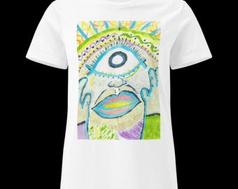 Original Art Graphic Tee for Women | Hand Painted Design T-Shirt | Wearable Art | Semi-Fitted Cotton Tee | Artist Made