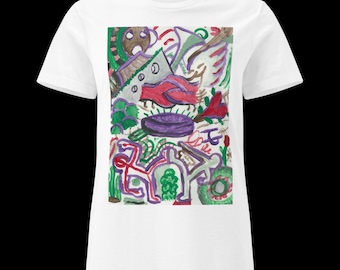 Original Art Graphic Tee for Women | Hand Painted Design T-Shirt | Wearable Art | Semi-Fitted Cotton Tee | Artist Made