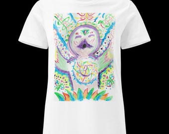 Original Art Graphic Tee for Women | Hand Painted Design T-Shirt | Wearable Art | Semi-Fitted Cotton Tee | Artist Made