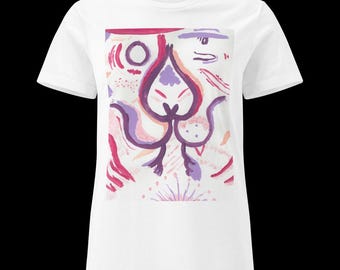 Original Art Graphic Tee for Women | Hand Painted Design T-Shirt | Wearable Art | Semi-Fitted Cotton Tee | Artist Made