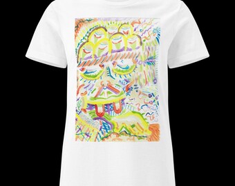 Original Art Graphic Tee for Women | Hand Painted Design T-Shirt | Wearable Art | Semi-Fitted Cotton Tee | Artist Made