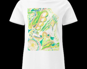 Original Art Graphic Tee for Women | Hand Painted Design T-Shirt | Wearable Art | Semi-Fitted Cotton Tee | Artist Made