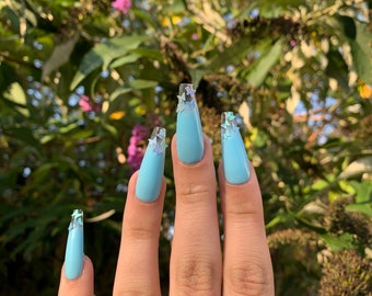 Blue Ombre Nails Etsy