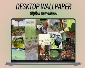 Green Aesthetic Collage Desktop Wallpaper, Laptop Wallpaper, Motivational Wallpaper, Aesthetic Collage | CoolGirlxDesigns