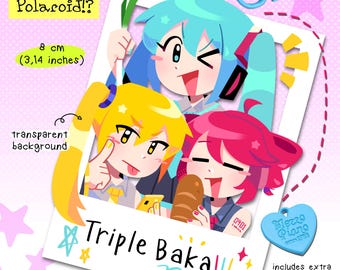 Vocaloid Polaroid: Triple Baka (3.14 inches/8 cm) | Acrylic Keychain with Charms | Animated Fan Gift
