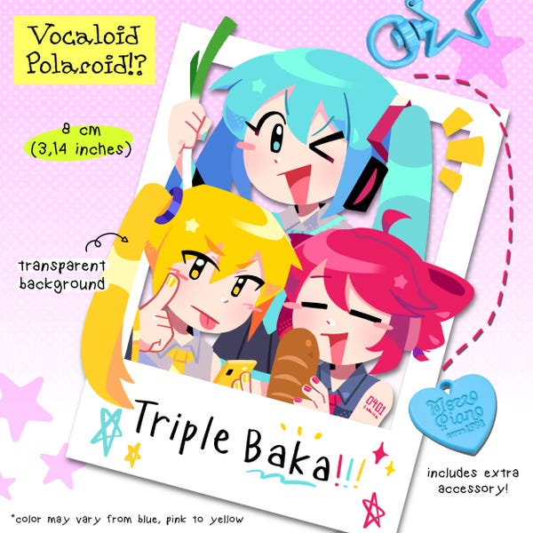 Vocaloid Polaroid: Triple Baka (8 cm) | Schlüsselanhänger aus Acryl mit Anhängern | Animiertes Fan Geschenk
