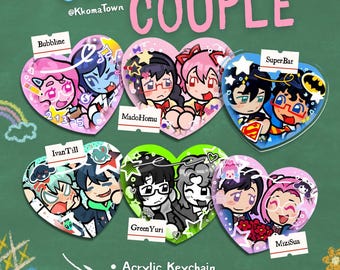 CAMPUS COUPLE: SuperBat Green Yuri Bubbline MadoHomu MiziSua IvanTill | 6cm 2.36" Acrylic Heart Pin | Fan Anime Cartoon Yaoi Yuri