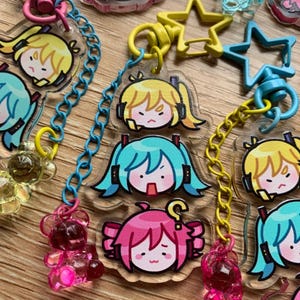 Vocaloid: Triple Baka | Acrylic Keychain with Charms | Animated Fan Gift