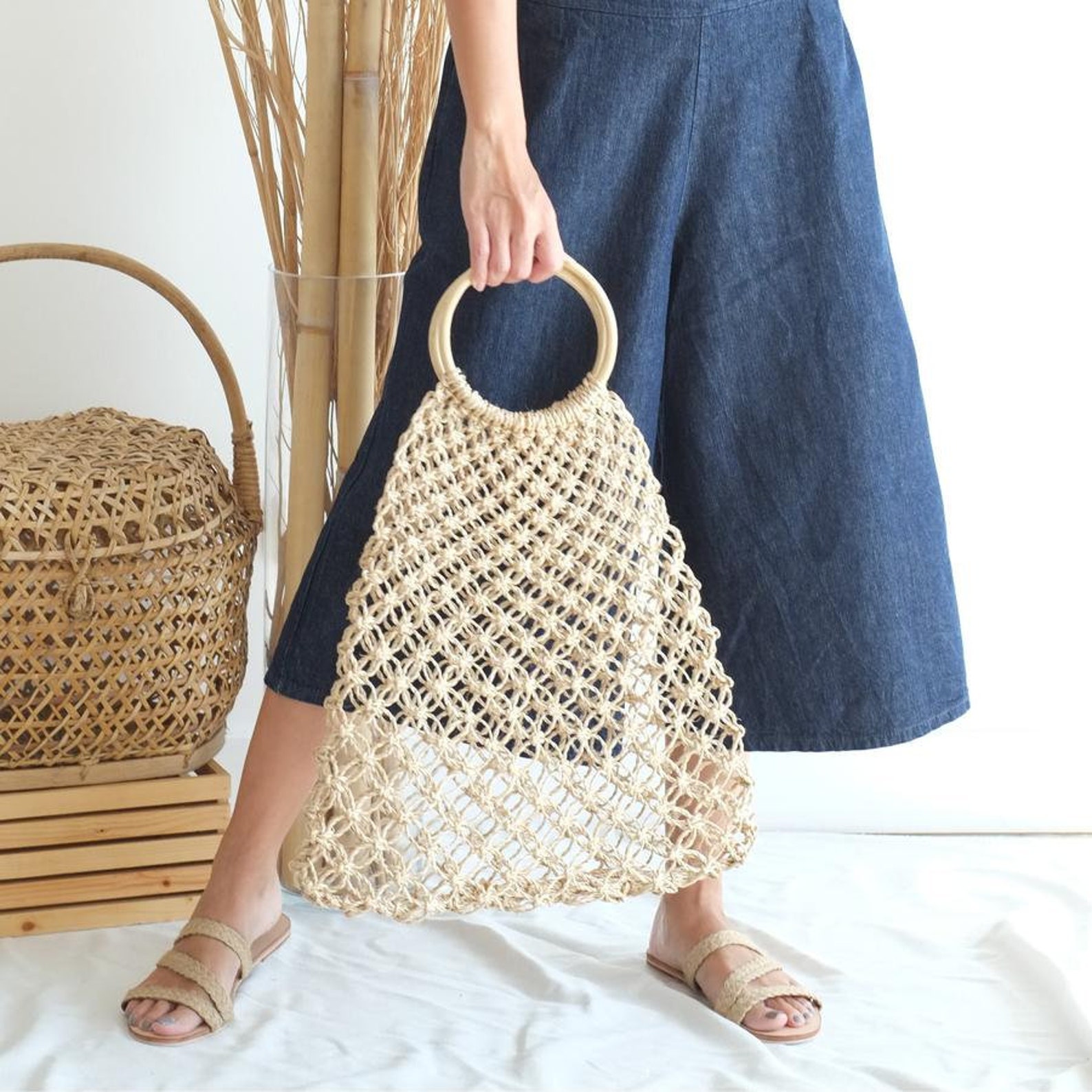Woven Net Bag Sustainable Shopping Bag Farmers Market Bag Etsy