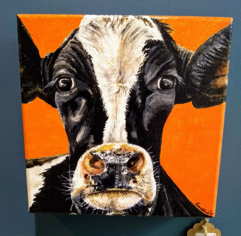 Original cow painting 'Orange Moo' cow canvas cow Etsy