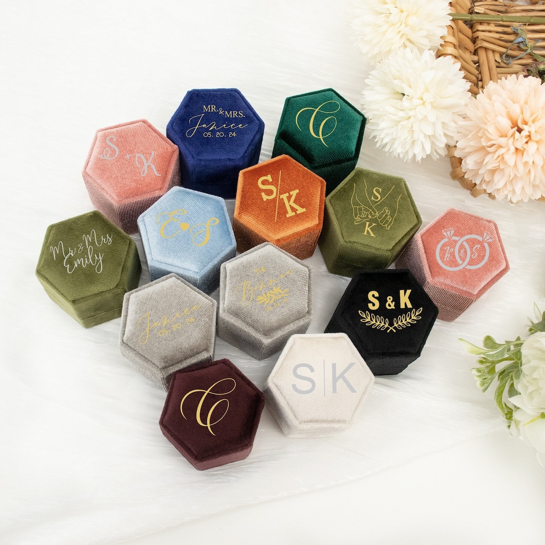 Ring Box Personalized Velvet Ring Box,monogram Ring Box,custom Wedding Ring Box ...