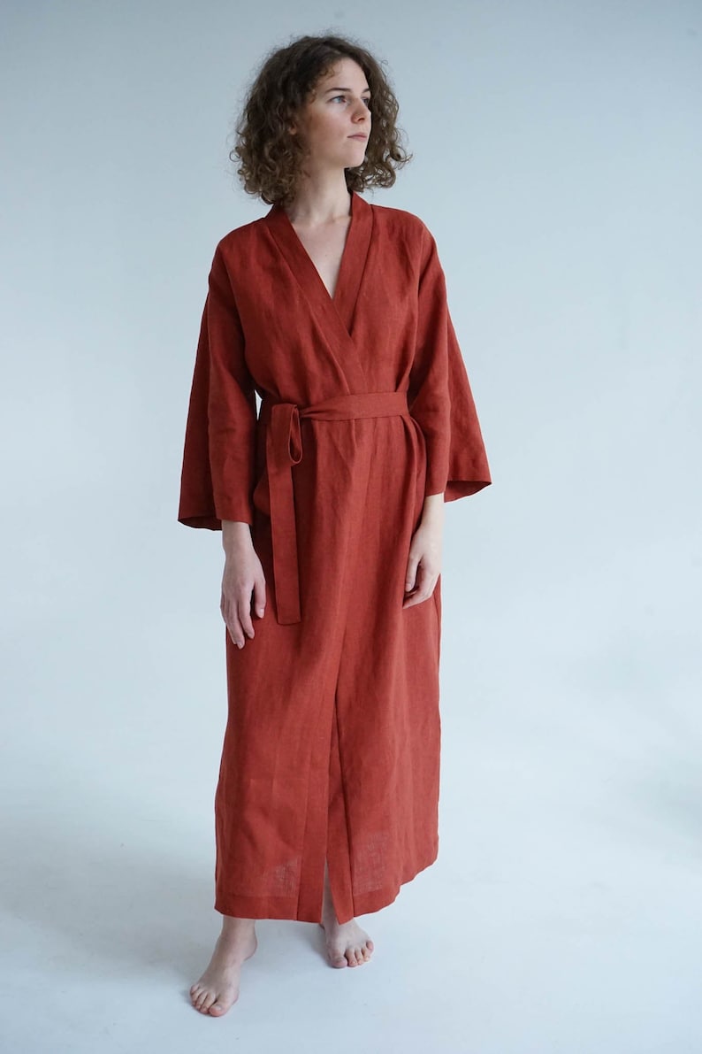 Plus size robe Long robe, Linen robe Linen kimono