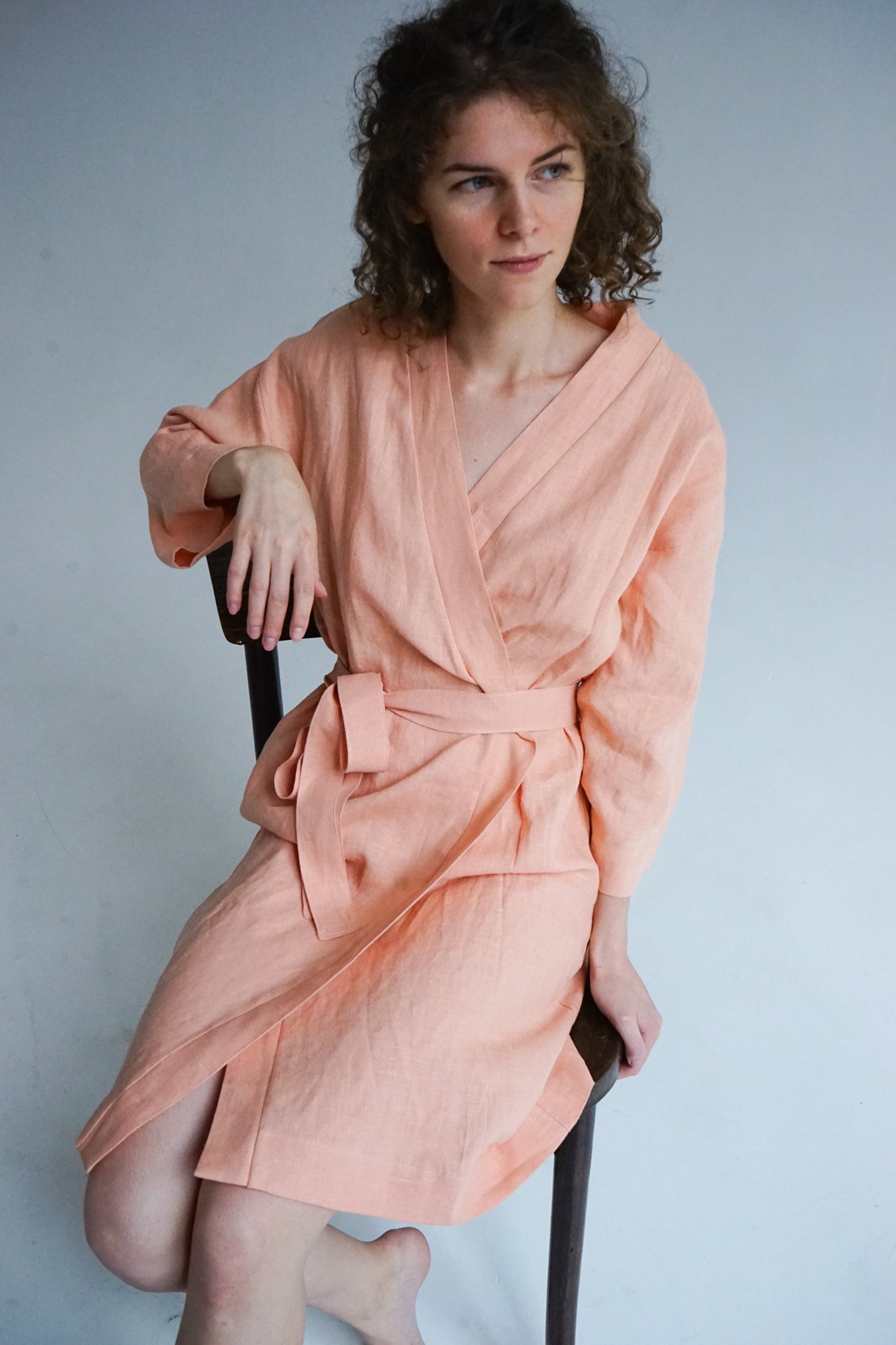 Short linen robe women Linen kimono Linen bathrobe Spa Etsy