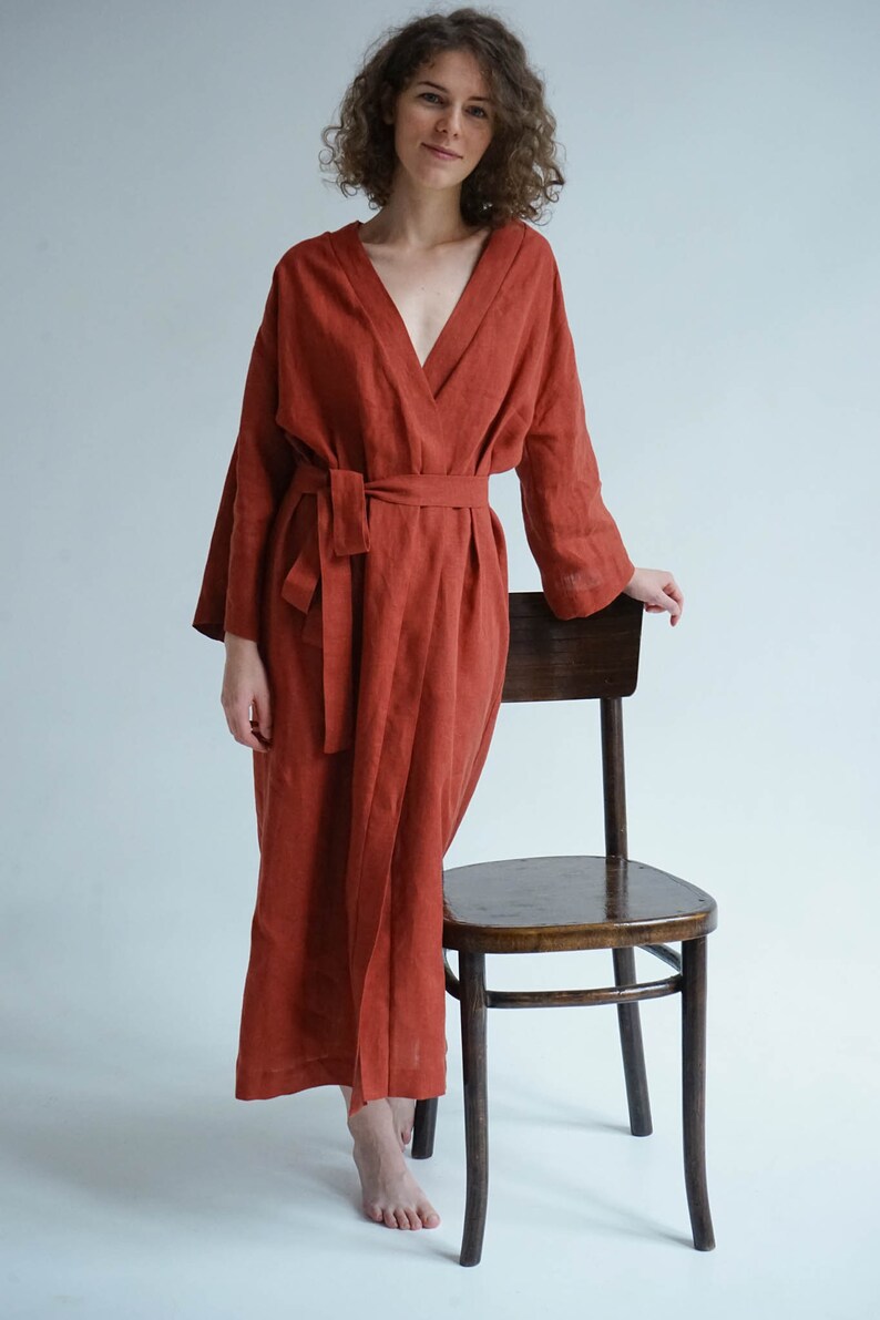 Plus size robe Long robe, Linen robe Linen kimono