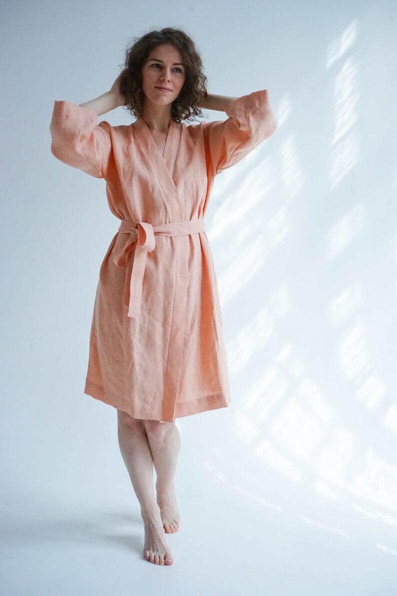 Short Linen Robe Women Linen Kimono Linen Bathrobe Spa Etsy