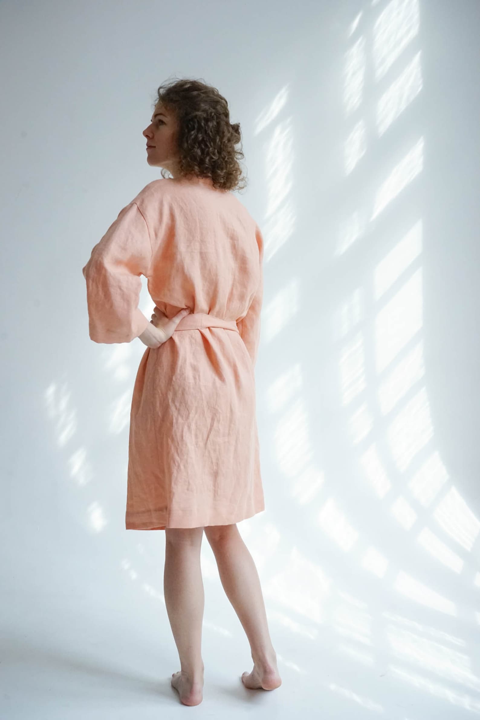 Short linen robe women Linen kimono Linen bathrobe Spa Etsy