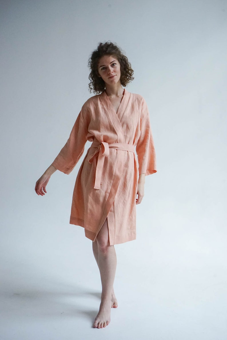 Short linen robe women Linen kimono Linen bathrobe Spa Etsy