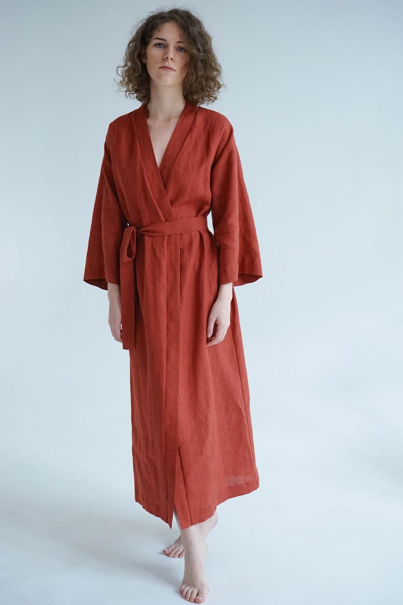 Linen Robe Linen Kimono Plus Size Robe Long Robe Etsy