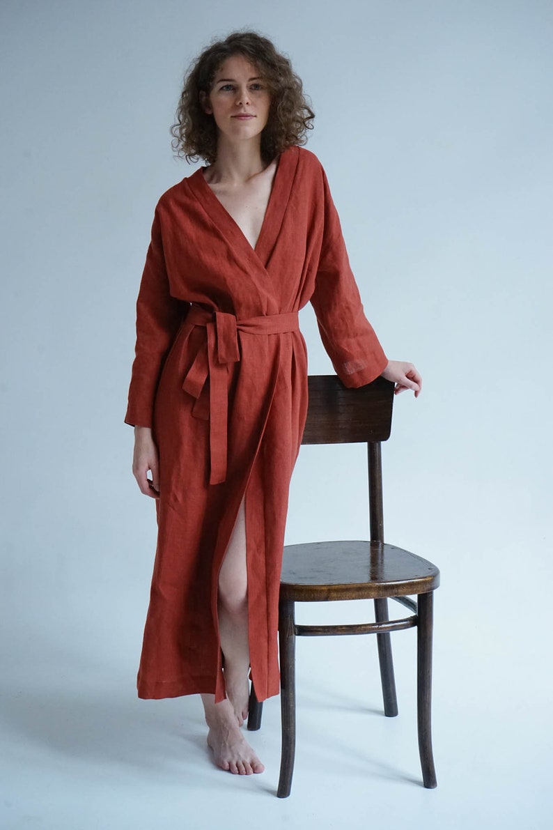 Linen Robe Linen Kimono Plus Size Robe Long Robe Etsy