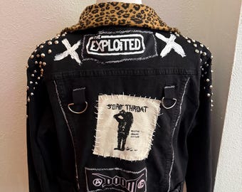 DIY Studded Crust Punk Jacket | Leopard Collar Moto Jacket | Streetwear