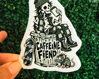 Homemade Punk Die Cut Stickers “Caffeine Fiend”
