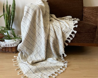 GRIS MELANGE PLAID Tejido a mano Algodón Turco Otoño Invierno Throw-Natural Boho Ligero Cobertor-Funda de cama-Sofá o funda de sofá-Regalo de Navidad