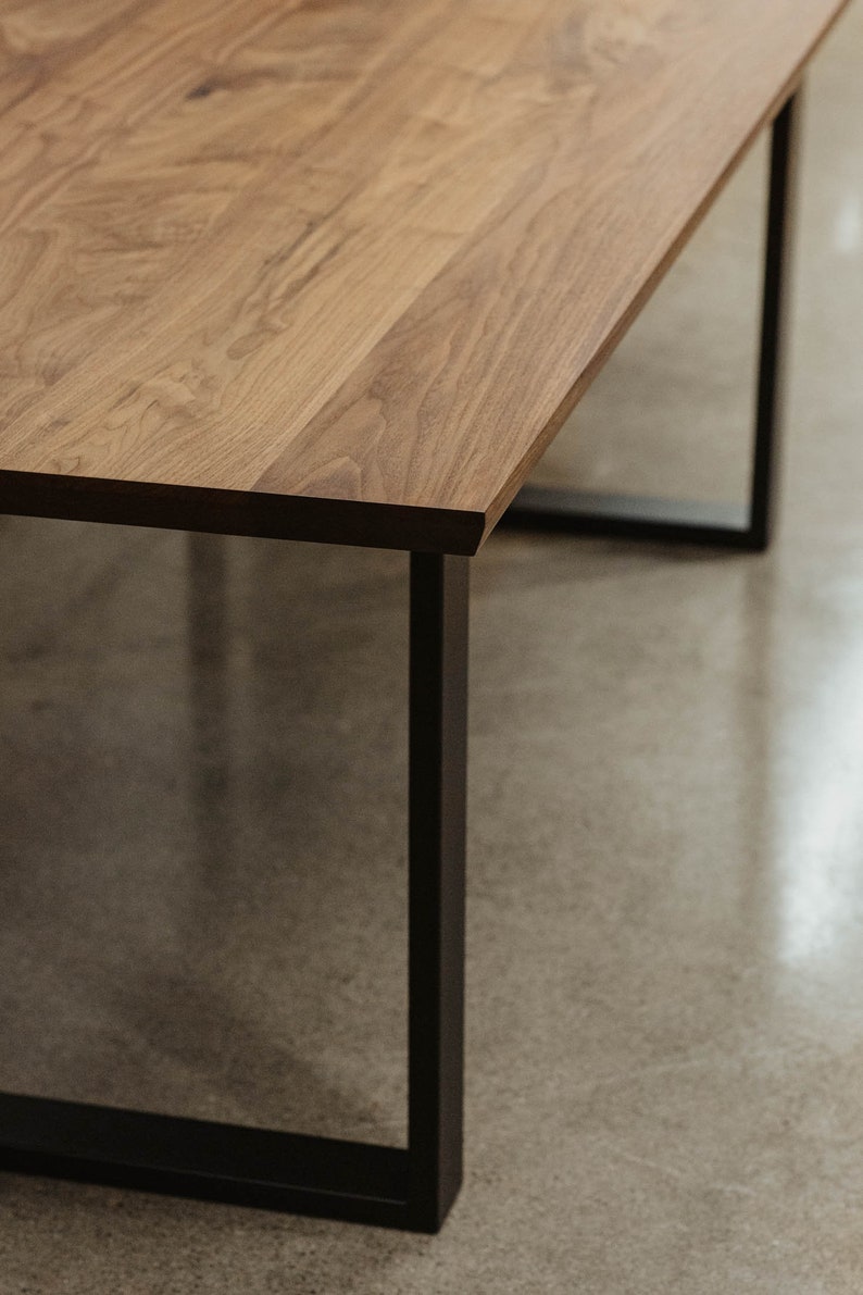 SIRIUS Solid Walnut Dining Table w/ Black Steel Trapezoid Legs Made to Order image 8