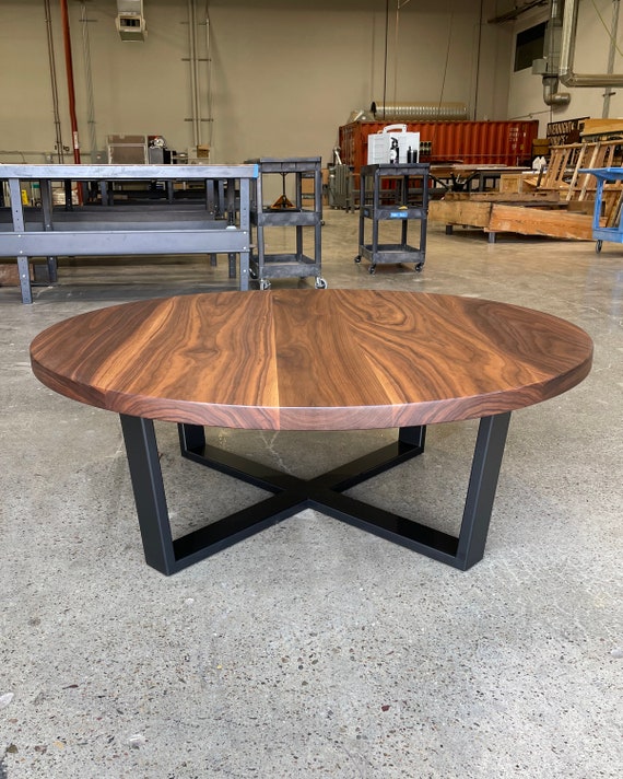 SIRIUS Solid Walnut Round Coffee Table W Black Steel Base made to Order Etsy