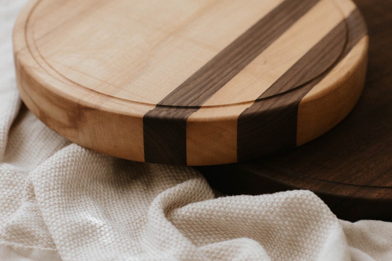 CUSTOM: Handmade Round Solid Wood Cutting Board w/ Juice Grooves in Maple or Walnut Butcher Block, Cheese Board, Charcuterie Board image 2