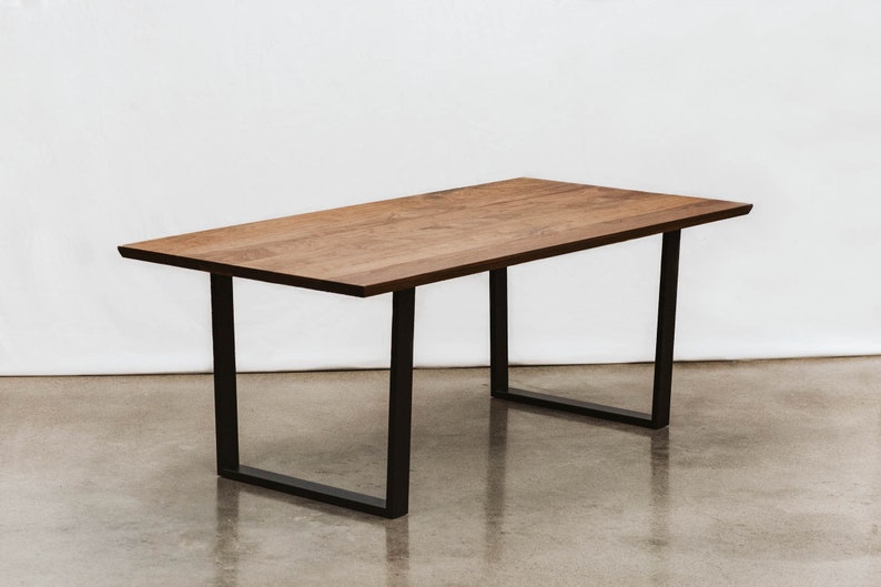 SIRIUS Solid Walnut Dining Table w/ Black Steel Trapezoid Legs Made to Order image 2