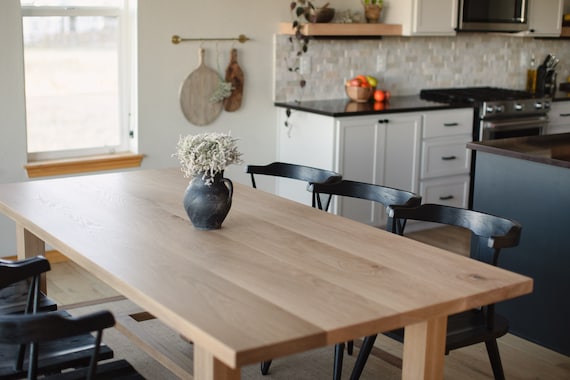 VEGA II Solid Wood White Oak Dining Table W Base Runner made to