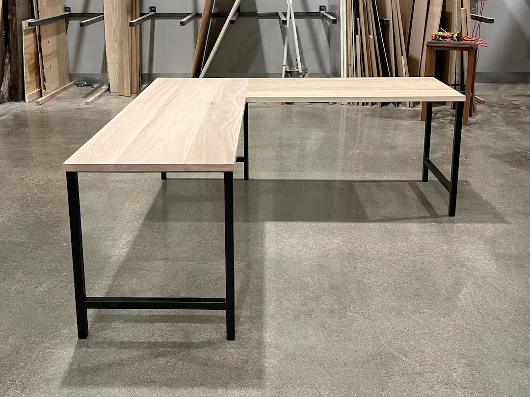 SIRIUS Solid Wood Oak L Desk W Black Steel Legs made to Order Do