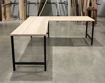 SIRIUS Solid Wood Oak L Desk w Black Steel Legs Made to Order Do NOT buy this