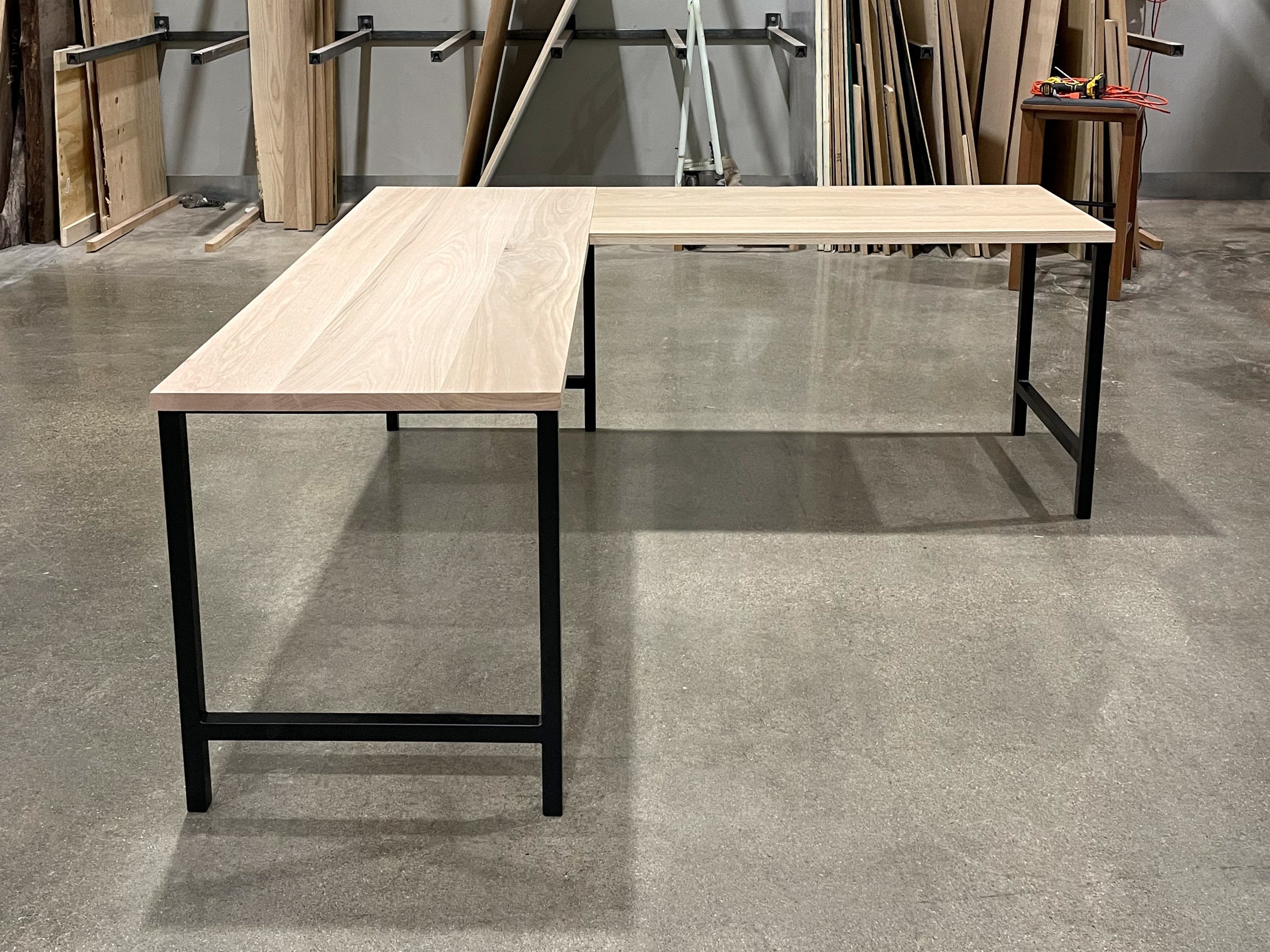 Oak L-Shape Desk + Modern Legs