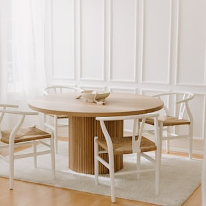 HALO- Solid Wood Round Fluted Pedestal Dining Table (Made to Order)